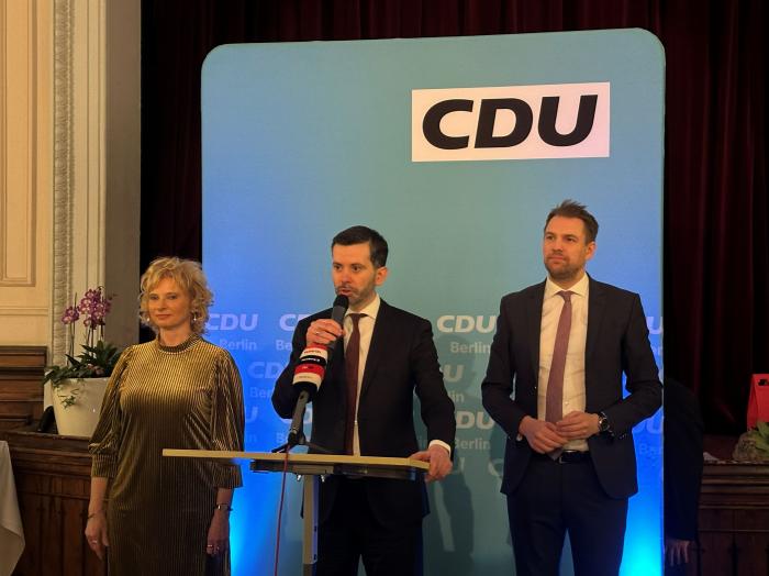 v. l. Gastgeber des CDU-Neujahrsempfangs Lichtenberg: Dr. Katrin Gocksch, Bezirksstadträtin, Prof. Dr. Martin Pätzold, CDU-Bundestagsabgeordneter und Kreisvorsitzender, Danny Freymark, Mitglied des Abgeordnetenhauses von Berlin